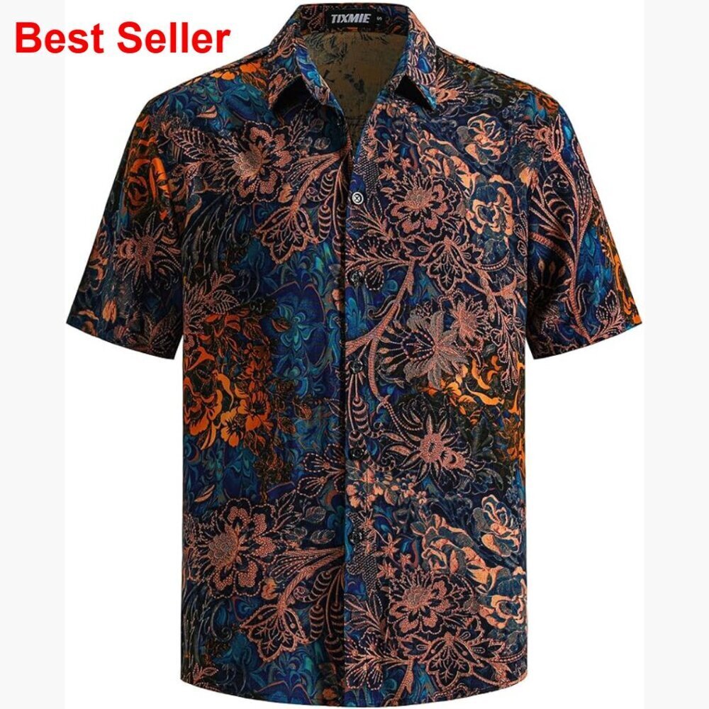 100% Rayon Hawaiian Shirt Short Sleeve Button Down Casual Summer